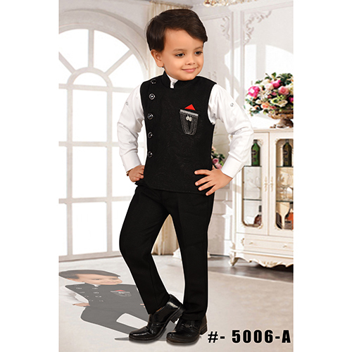 5006- Boys A Fancy Collar Coat Pant Suit - Color: Black & White