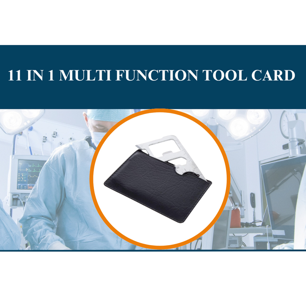 11 In 1 Multi Function Tool Card - Color: Black (Pouch) Silver (Tool Card)