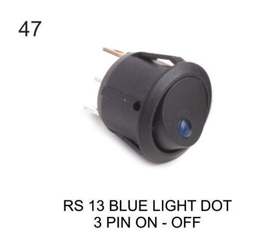 ROUND ROCKER SWITCH BLUE LIGHT DOT 3 PIN ON-OFF