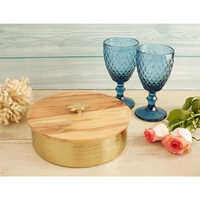 Metal Brass Masala Box - Color: Golden