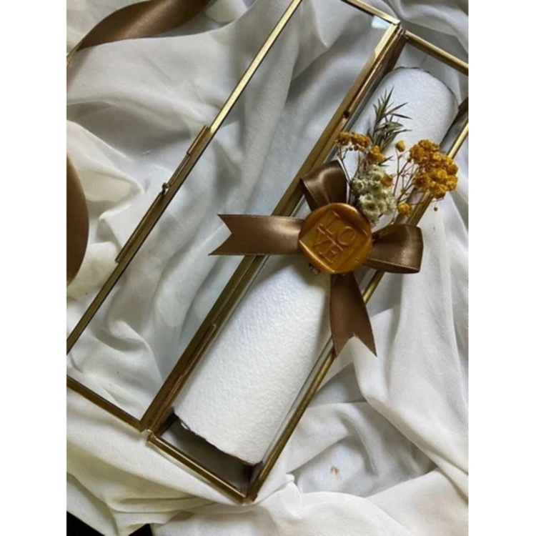 Metal Brass And Glass Scroll Box - Color: Gold