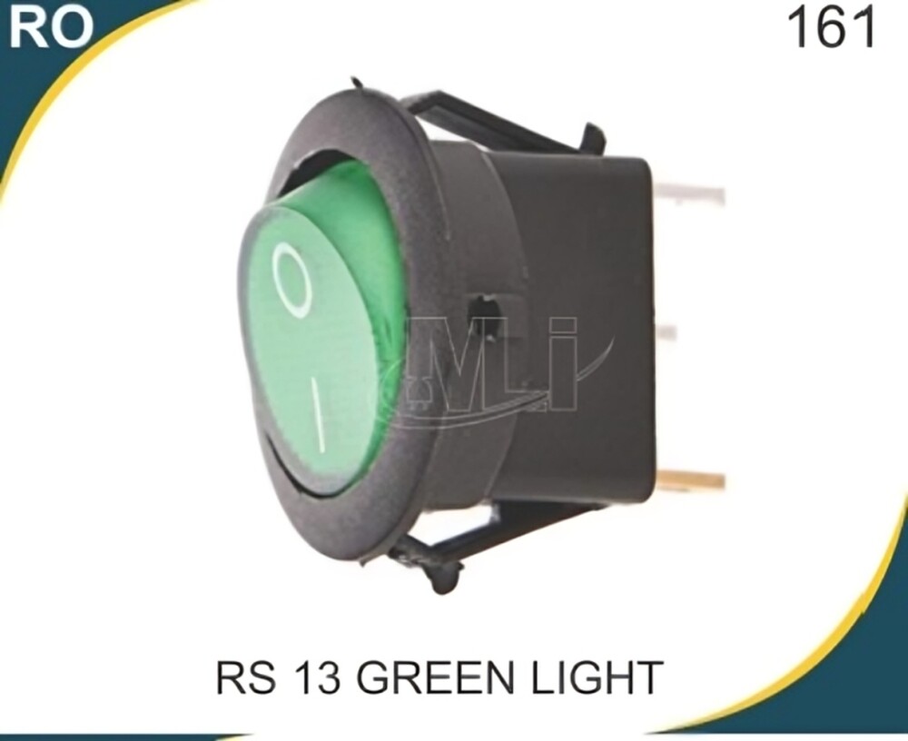 Rocker switch round green light 3 pin