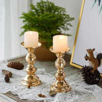 Metal Candle Pillar Holder - Color: Golden