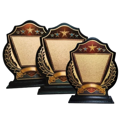 Metal Wooden Shield Trophies 3 Pcs Set - Color: Black