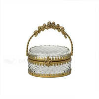 Round Metal Storage Box - Color: White And Golden