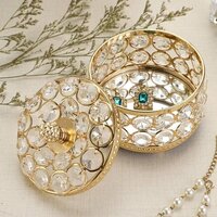 Metal And Crystal Beaded Votive Box - Color: Gold