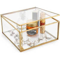 Metal Glass Metal Cosmetic Box - Color: White And Golden