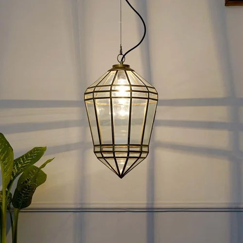 Brass And Glass Hanging Lantern - Color: Black