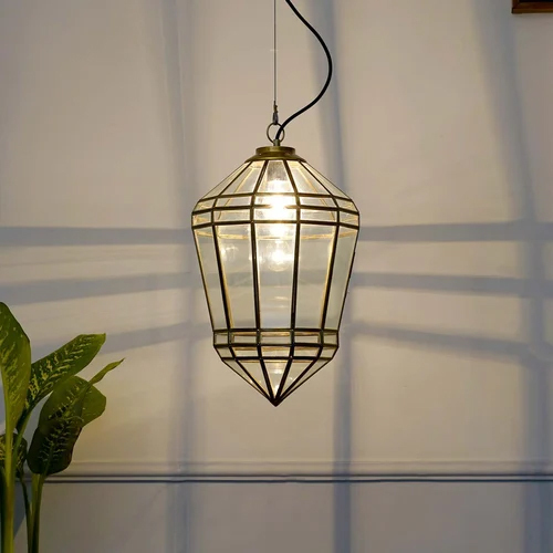 Metal Brass And Glass Hanging Lantern - Color: Black