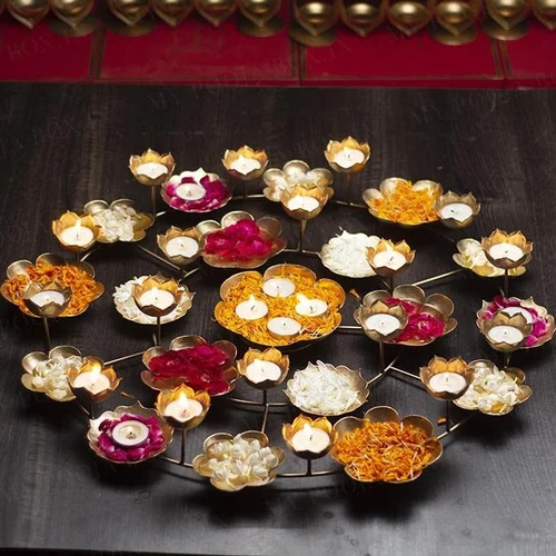 Iron Metal Decorative Chappan Bhog Urli - Color: Golden