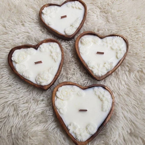 Wooden Heart Shaped Bowl With Candle Wax - Material: Wood