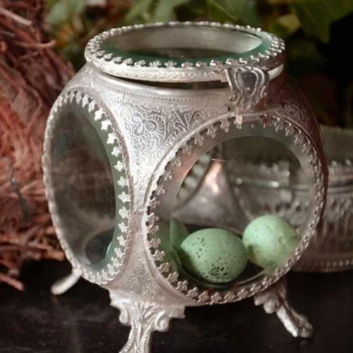 Metal Round Glass Decorative Jar - Color: Silver