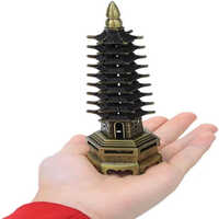 Wenchang Tower Model - 7.1 Inch, Metal Decorative Piece with Intricate Chinese Architectural Design