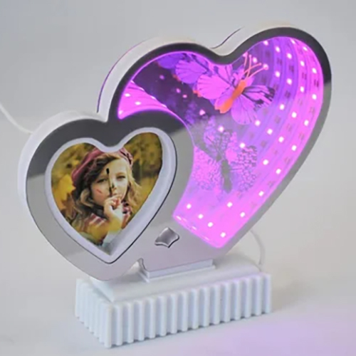 Gm Butterfly Heart Shaped Lighted Frame Magic Mirror - Glass, 12x12 Inches | Modern Elegant Design With Led Lights And Whimsical Butterfly Accents
