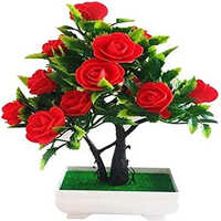 Gm Artificial Potted Plant Fake Rose Flower Bonsai - Durable Plastic, 20 X 25 Cm | Handmade Decorative Plant For Effortless Home Elegance