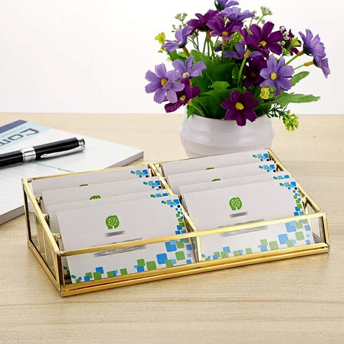 Metal Brass And Glass Visiting Card Box - Finishing: Glossy Lamination