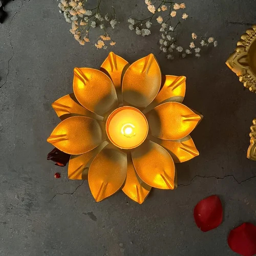 Metal Diya Lotus Shape Floating Flower Urli Tea Light Holder - Finishing: Polishing