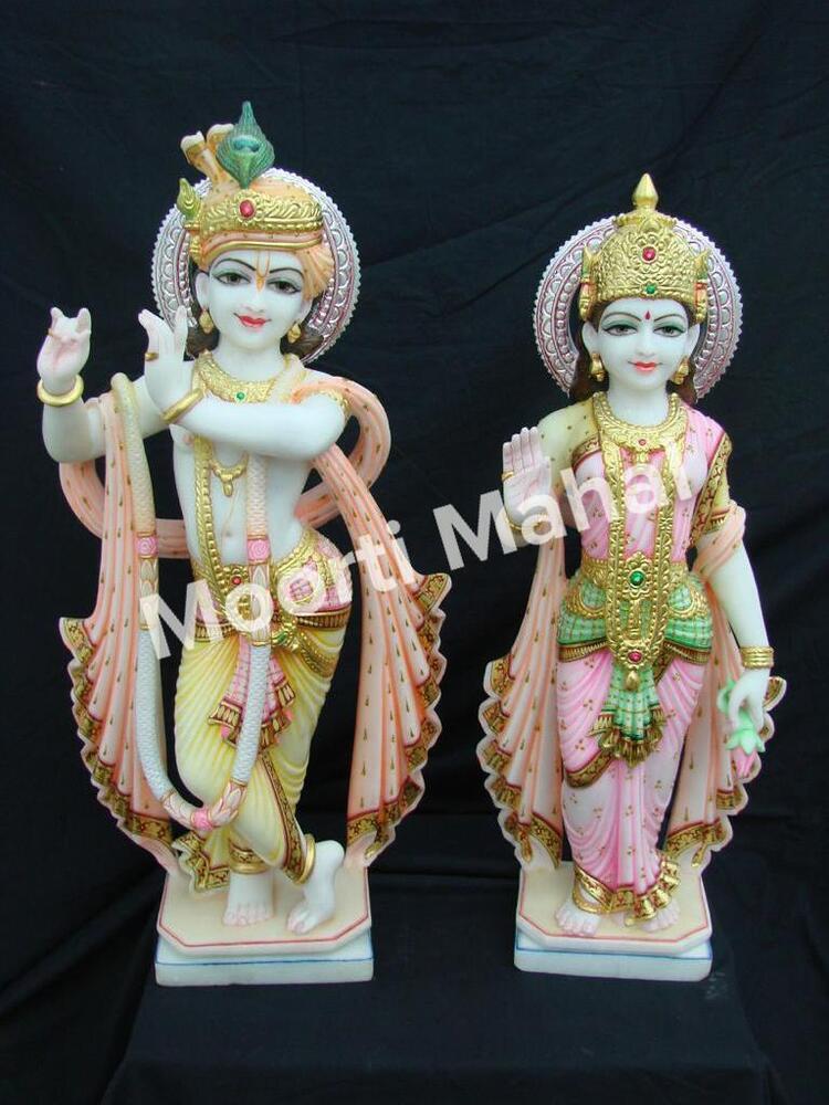 Marble Vishnu Laxmi Statue - Exquisite White Marble, Elegant Design | Beautifully Detailed, Magnificent Decor Piece