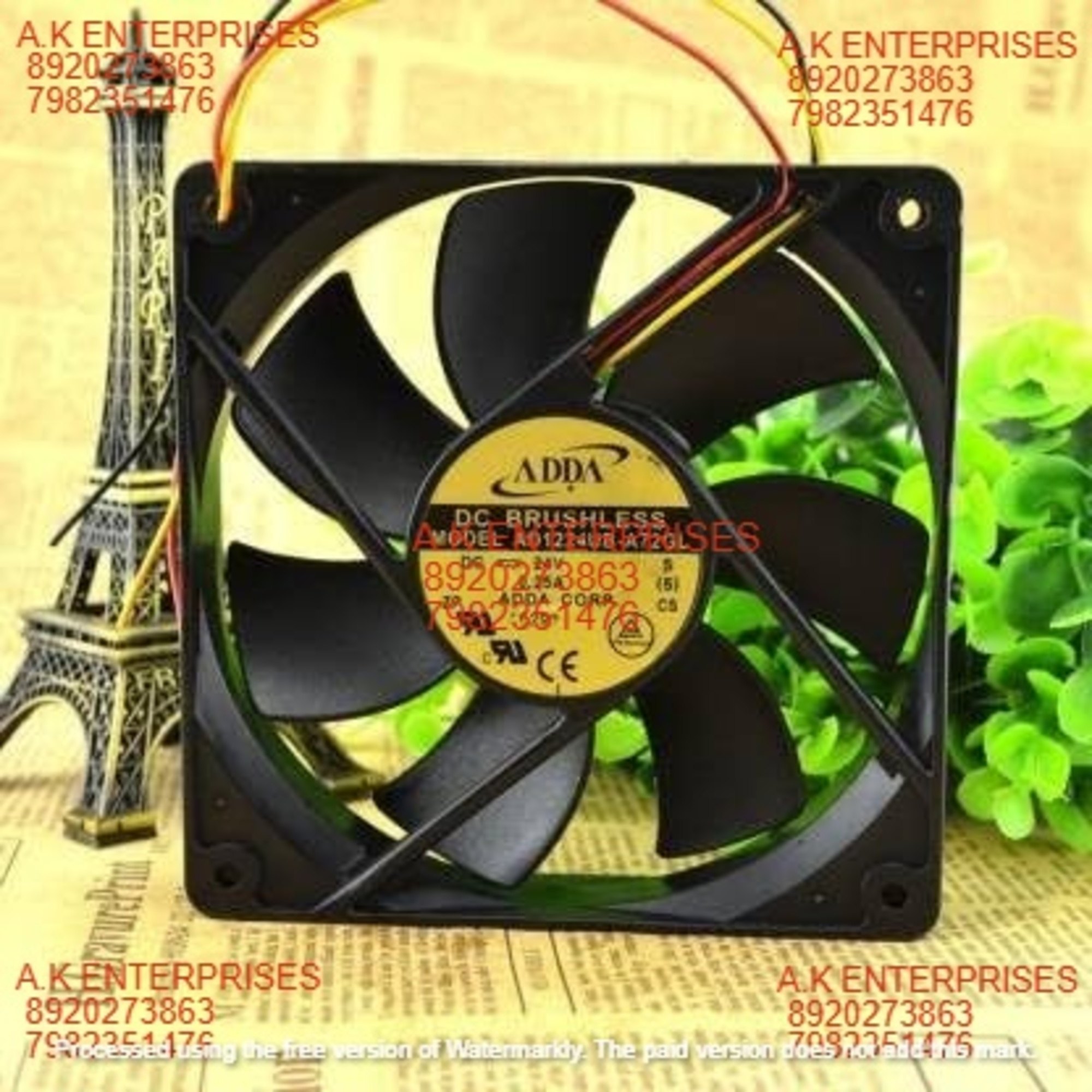 ADDA AD1224UB-A72GL DC BRUSHLESS,DC-24V-0.25A Cooling Fan,120 * 120 * 25MM 3 Wire