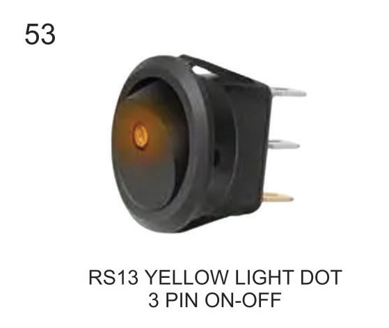 ROUND ROCKER SWITCH YELLOW LIGHT DOT 3 PIN ON-OFF