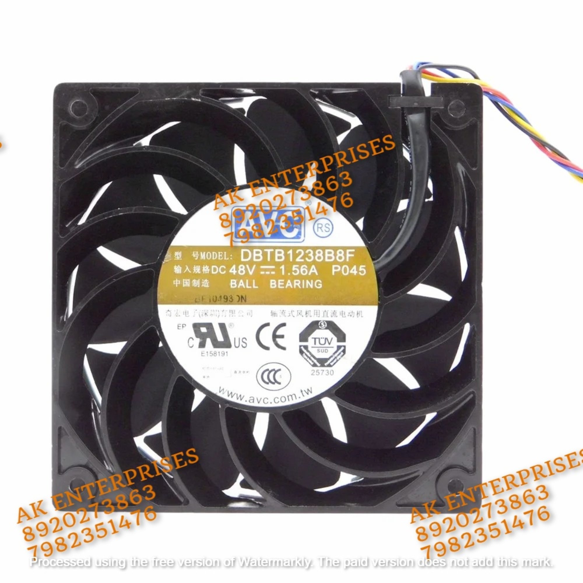 AVC DBTB1238B8F Axial fan 48V-1.56A DC Brushless Air cooling Fan 6700 RPM 120 * 120 * 38mm 3Wire