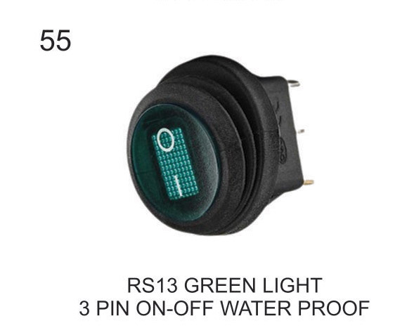ROUND ROCKER GREEN LIGHT 3 PIN ON-OFF WATER PROOF