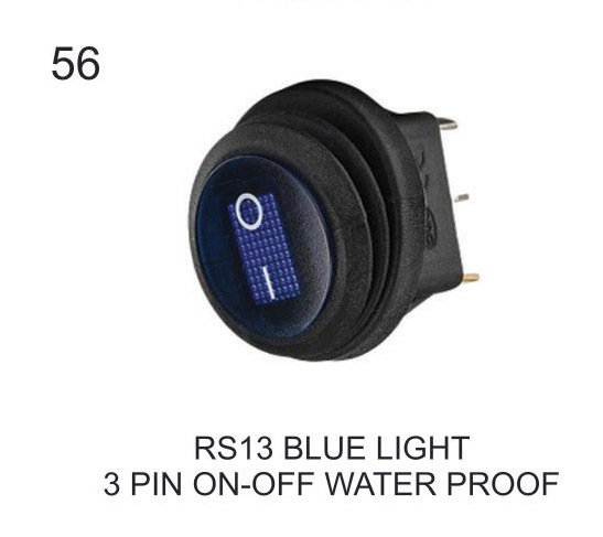 ROUND ROCKER SWITCH BLUE LIGHT 3 PIN ON-OFF WATER PROOF