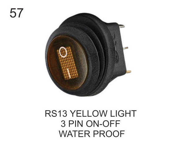 ROUND ROCKER SWITCH YELLOW LIGHT 3 PIN ON-OFF WATER PROOF