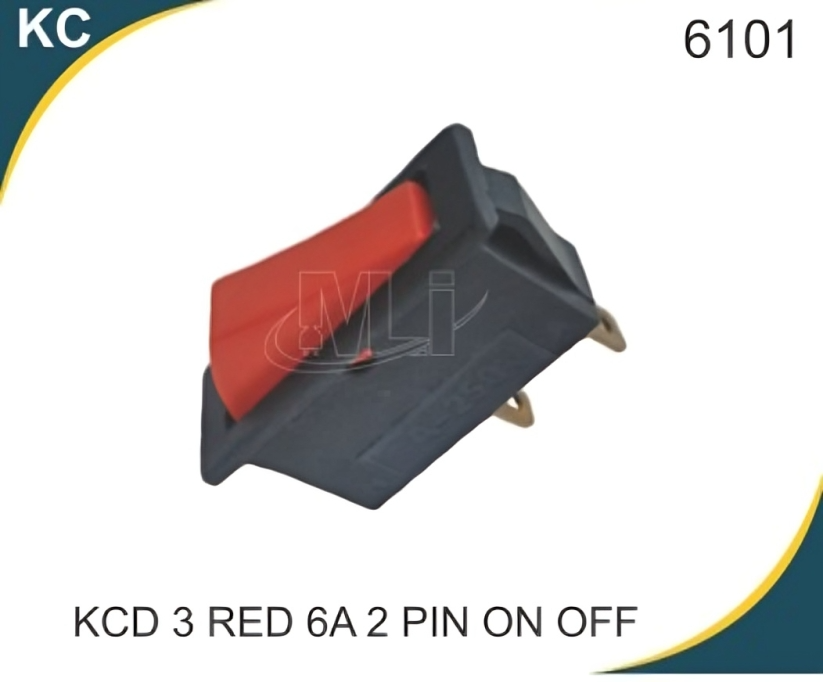 KCD 3 Rocker Switch Red 6A 2 Pin On Off