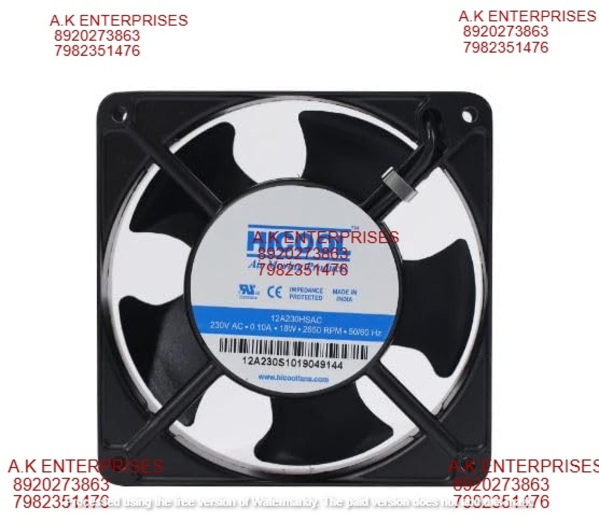 HICOOL 12A 230HS AC Axial Fan 230VAC 50/60Hz 18W 0.10A DC Brushless Air Cooling Fan 2650 RPM 120 * 120 * 38mm 2Wire