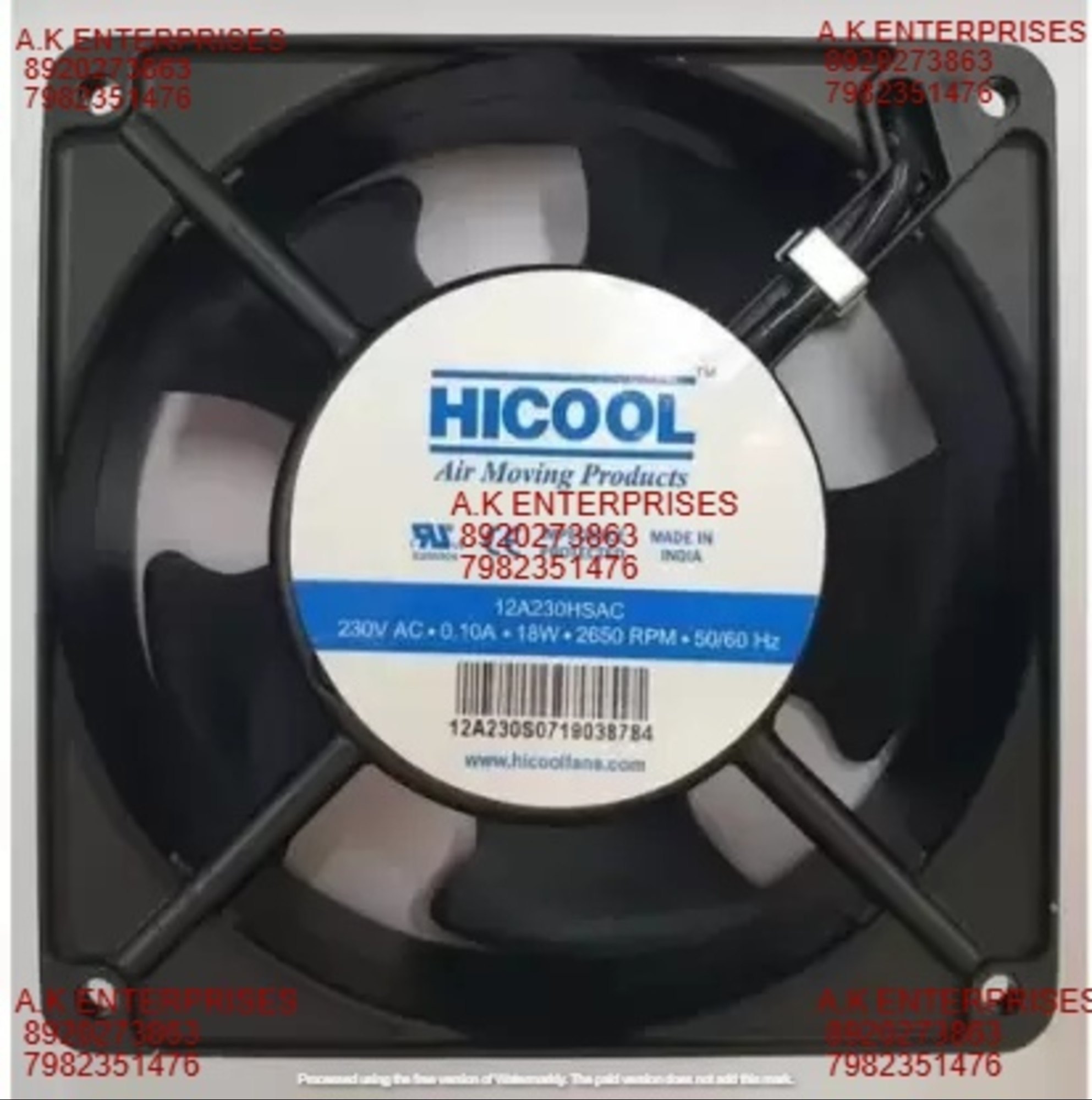 Hicool Axial Fan - Metal 120x120x38mm, Matte Black | 230vac 0.10a Dc Brushless, 2650 Rpm, 2-wire Design
