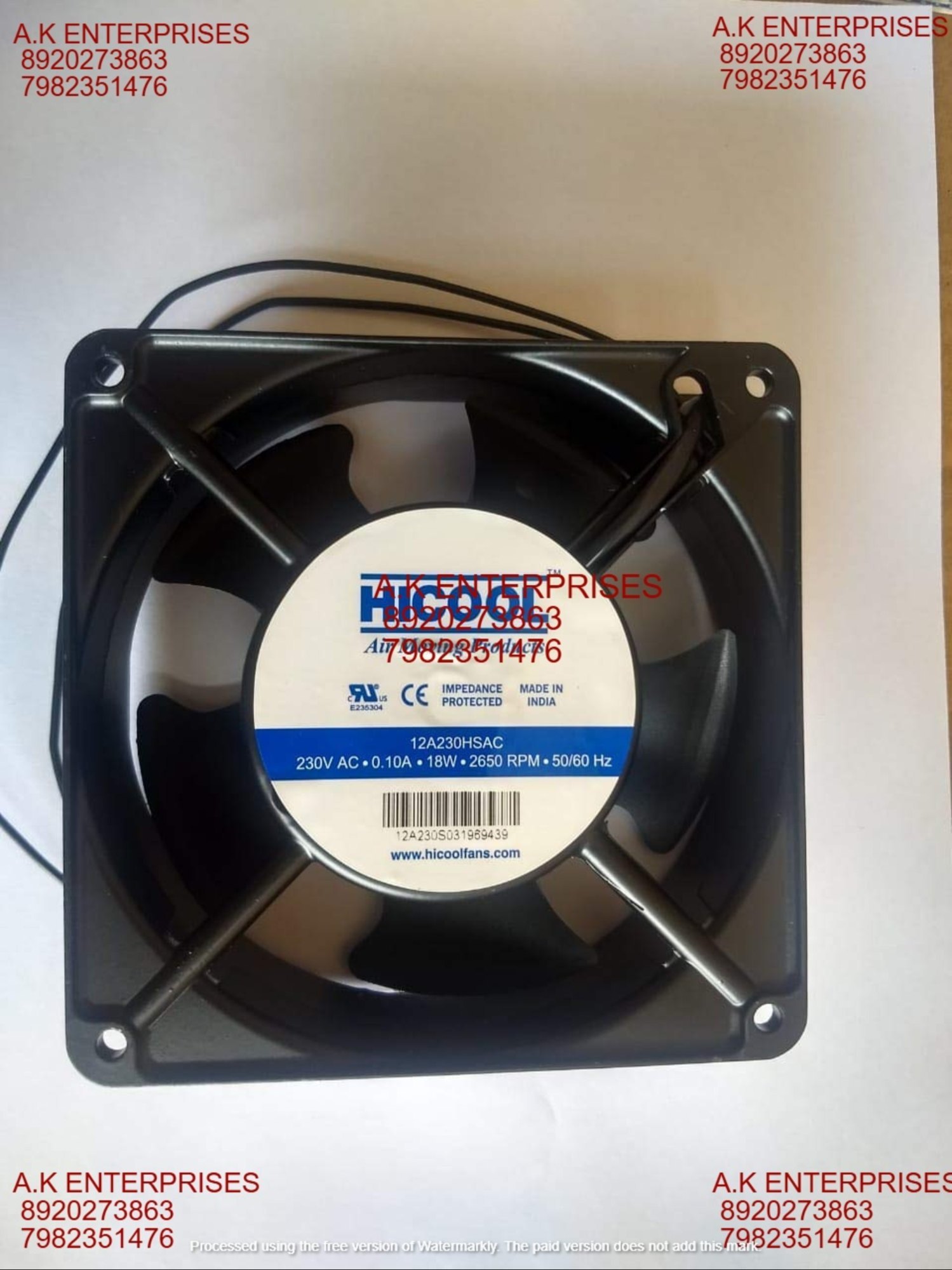 Hicool Axial Fan - Metal 120x120x38mm, Matte Black | 230vac 0.10a Dc Brushless, 2650 Rpm, 2-wire Design