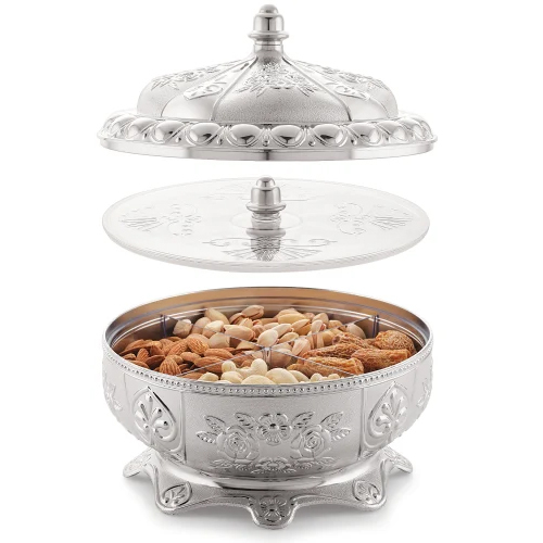 Silver Dry Fruit Box Kalash - Plastic, Standard Size, Round Shape, Silver Color | Glossy Lamination Finish, Ideal for Dry Fruit Storage