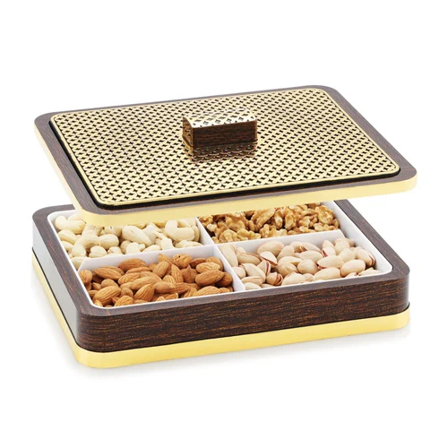 Wooden Dry Fruit Box - 11 x 10 x 4 Inches | 500 gm Capacity, Elegant Brown Design for Food Storage and Display