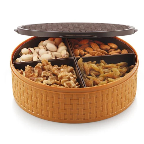 Round Plastic Dry Fruit Box Grace - High-Quality Plastic, 2 Inch Size, Brown Color with Matte Lamination Finish - Ideal for Food Storage
