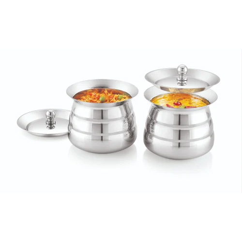 Steel Diwani Handi 2Pc Set - Color: Silver