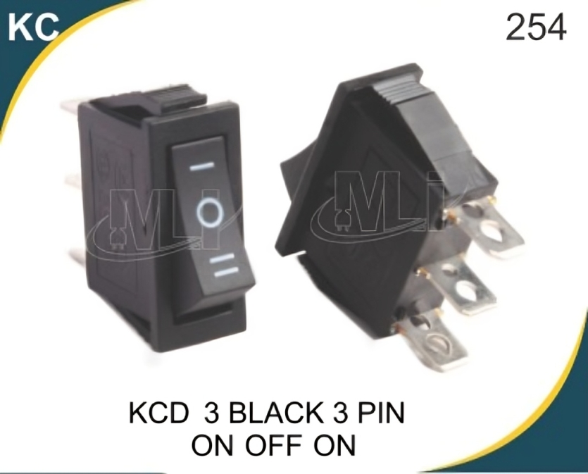 KCD 3 Black 3 Pin On Off On