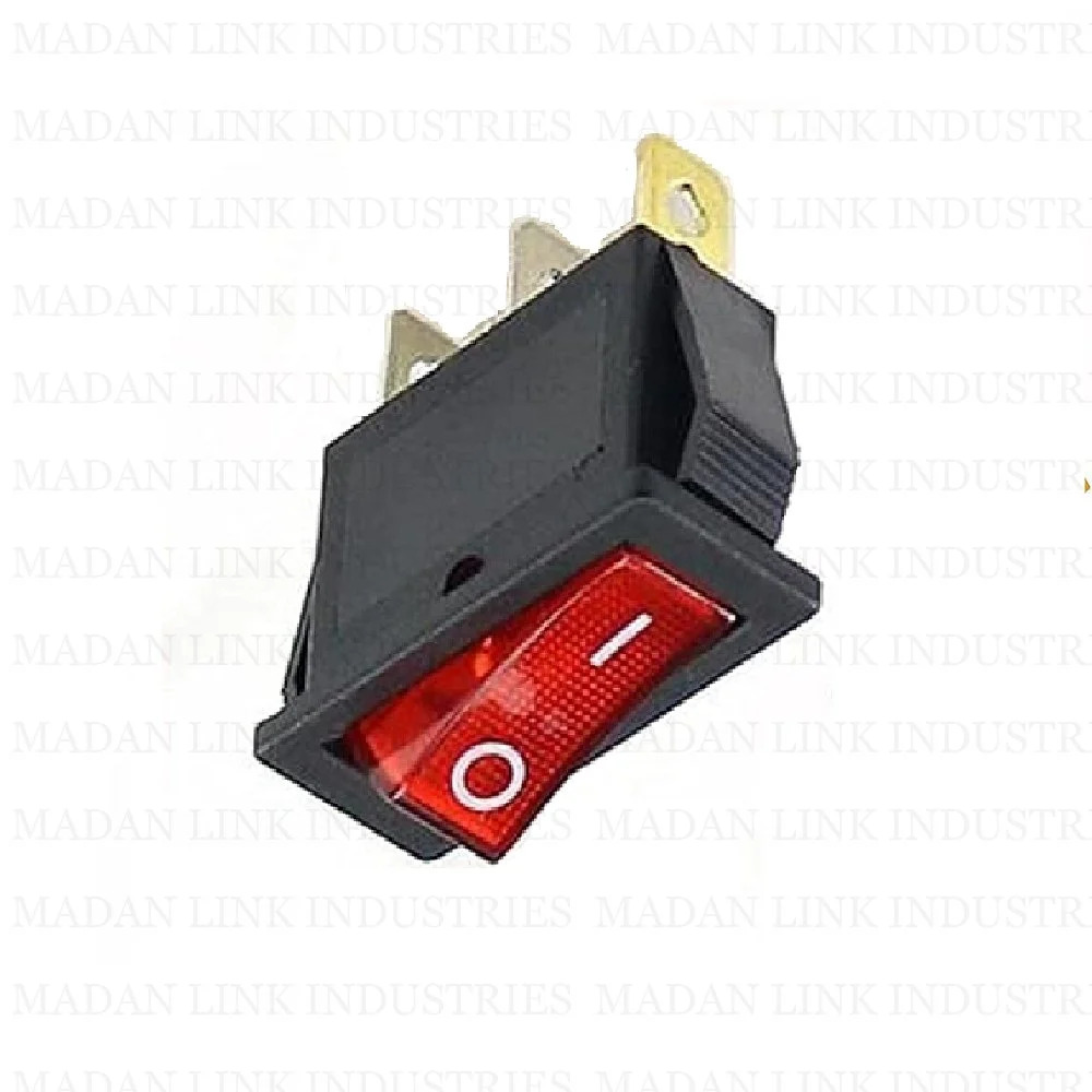 Kcd 3 Red Light 3 Pin On-off - Copper, Iron | Long Rocker, Illuminated, Red And Black, Mechanical Life Of 5 Years