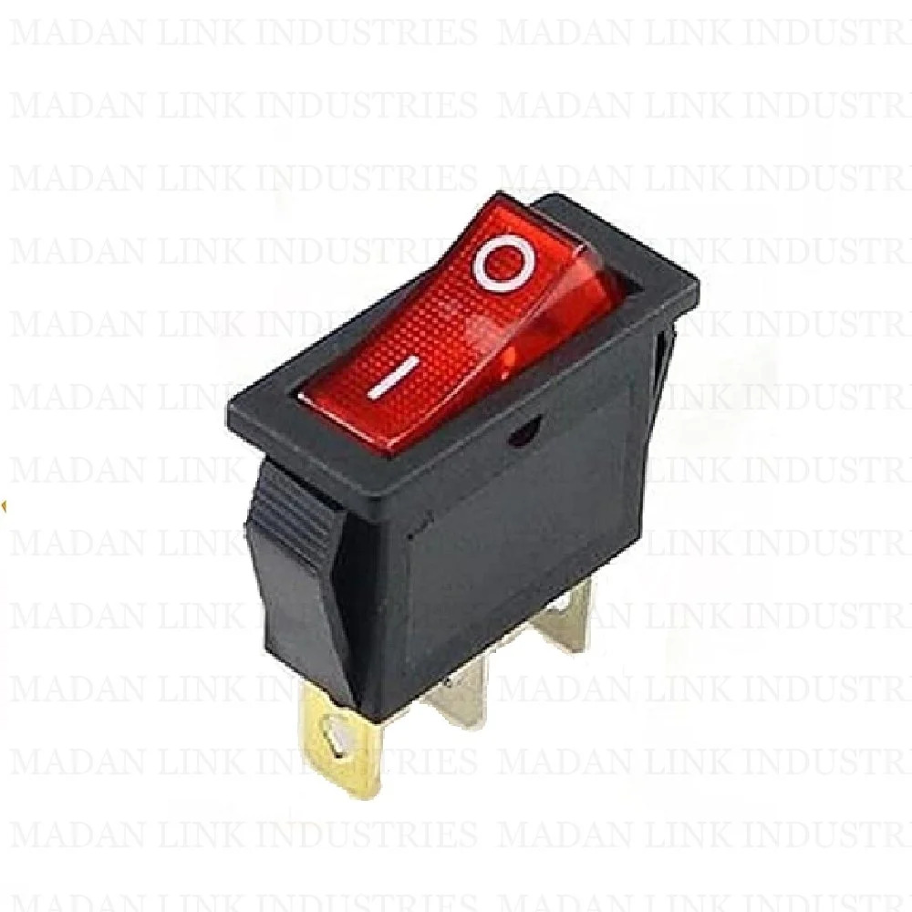 Kcd 3 Red Light 3 Pin On-off - Copper, Iron | Long Rocker, Illuminated, Red And Black, Mechanical Life Of 5 Years