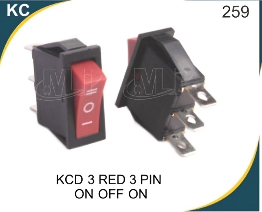 KCD 3 Red 3 Pin On Off On