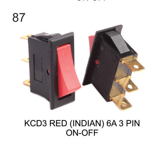 KCD3 RED (INDIAN ) 6A 3 PIN ON-OFF
