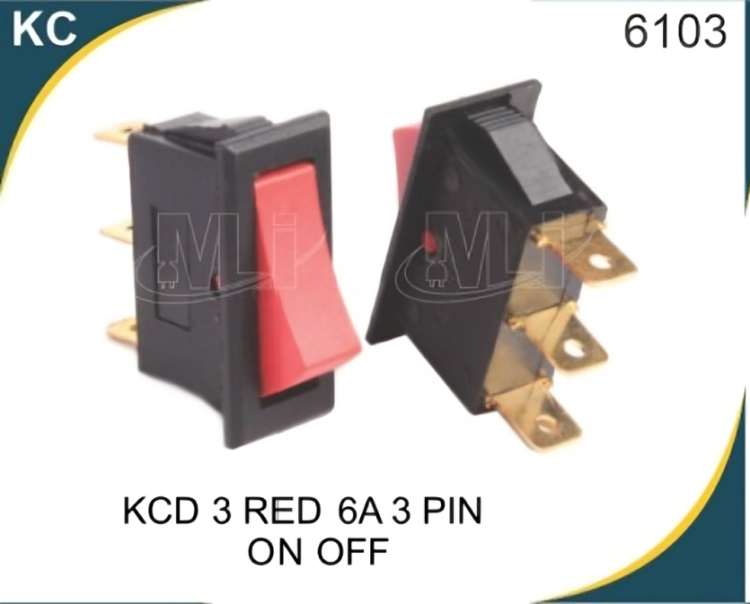 KCD 3 Red 6A 3 Pin On Off