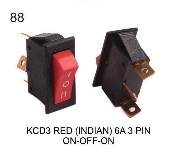 KCD3 RED (INDIAN)6A 3 PIN ON-OFF-ON