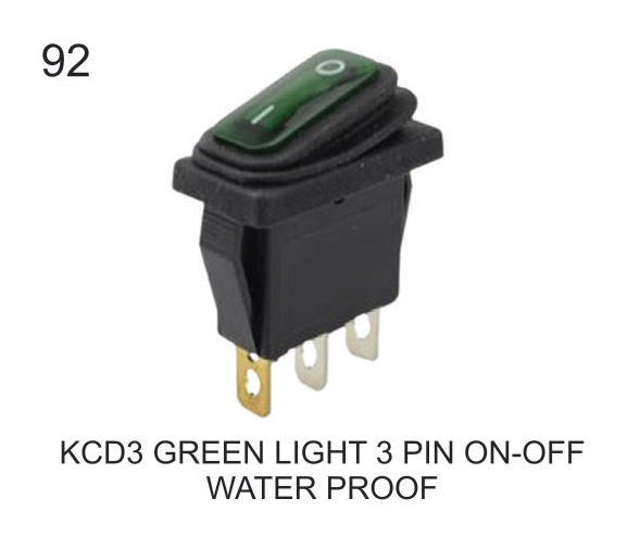 LONG ROCKER GREEN LIGHT 3 PIN ON-OFF WATER PROOF