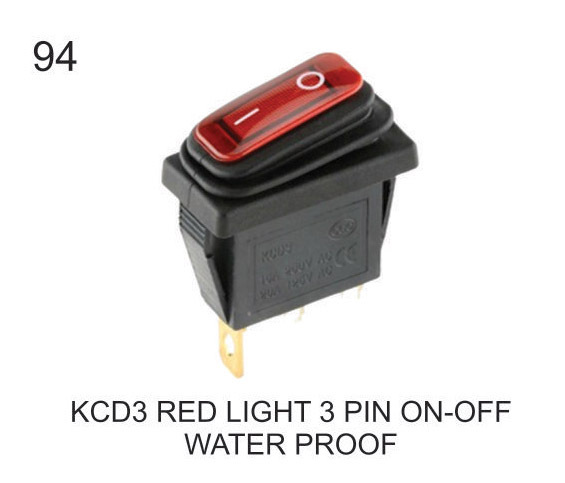 KCD3 RED LIGHT 3 PIN ON-OFF WATER PROOF