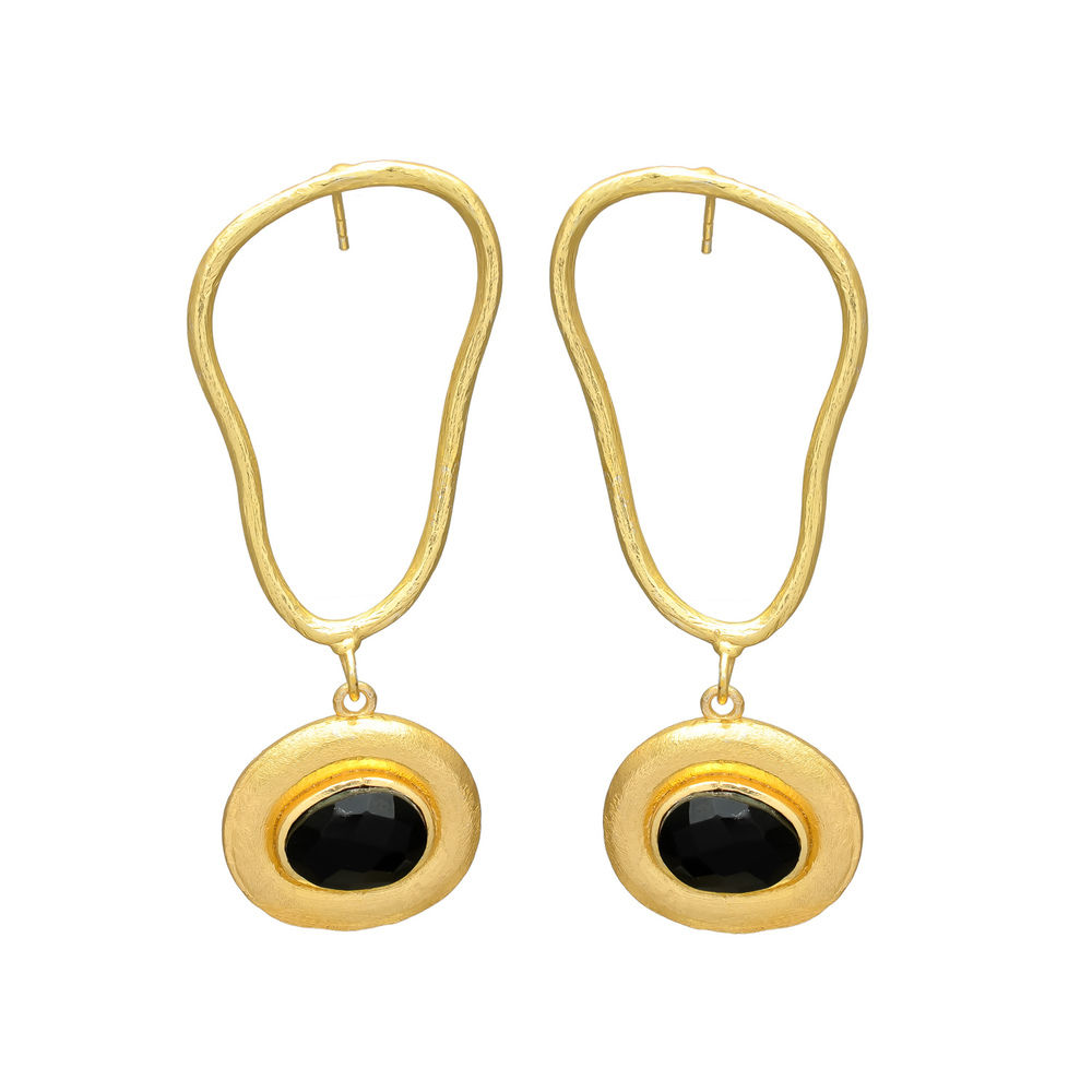 new arrival woman gold plated earring with black onyx gemstone