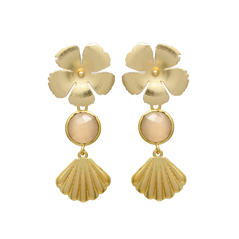 woman gold plated earring set with flower stud