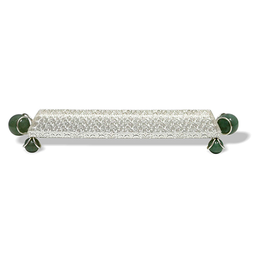 Rectangle Tray With Green Stone - Color: Silver