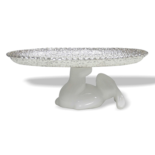 Silver Plated Centre Piece With Ceramic Rabbit - Shape: Round