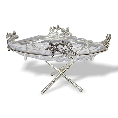 Silver Plated Stand With Glass Bowl - 8.5x5x5 Inch Size, Ideal for Gift Giving, Elegant Silver Finish